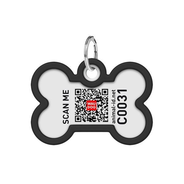 Адресник для собак і котів металевий WAUDOG Smart ID з QR паспортом, малюнок "Леопард", кістка, Д 40 мм, Ш 28 мм 231-4066 фото